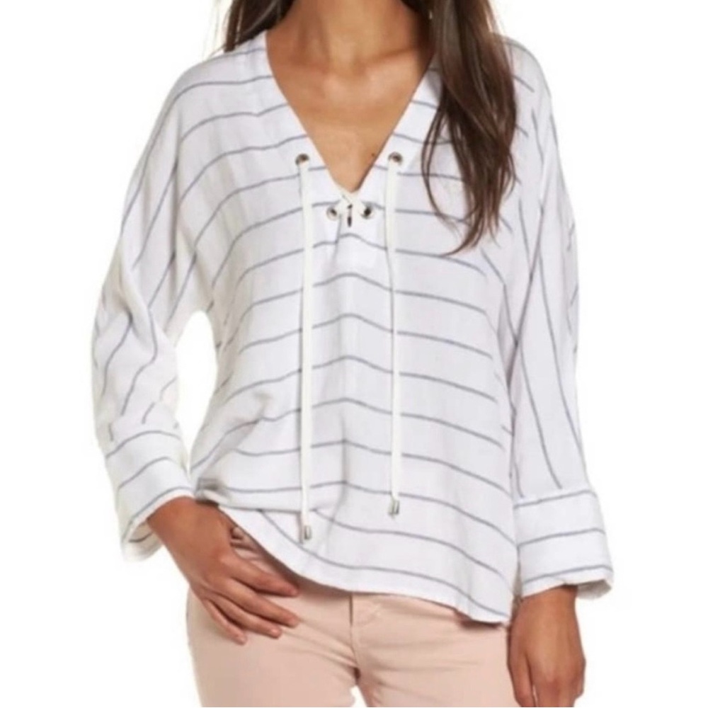 Rails Lily Positano Stripe Blouse Linen/Rayon Top Small